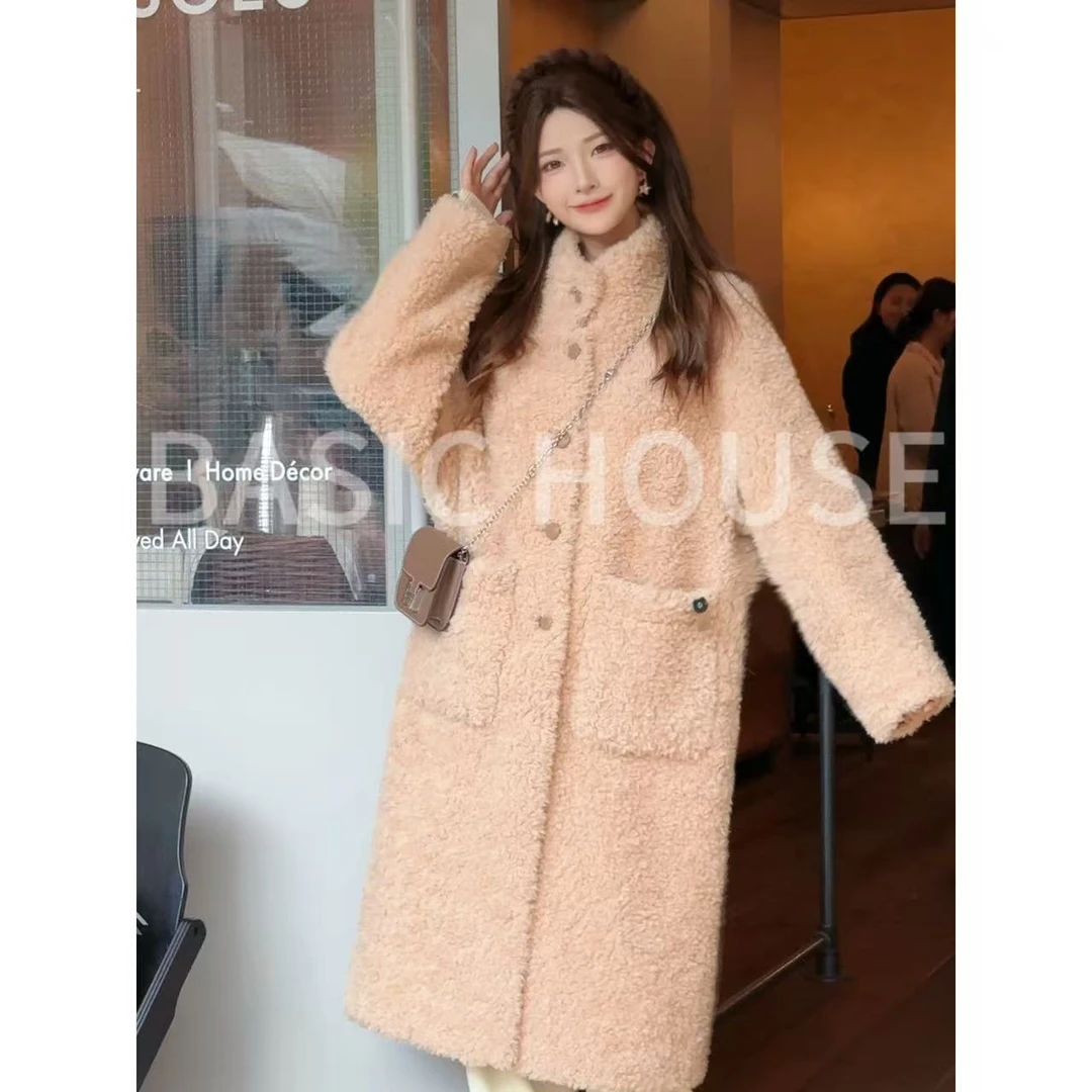Basic House/百家好秋冬季立领时尚气质高级羊羔毛大衣女H