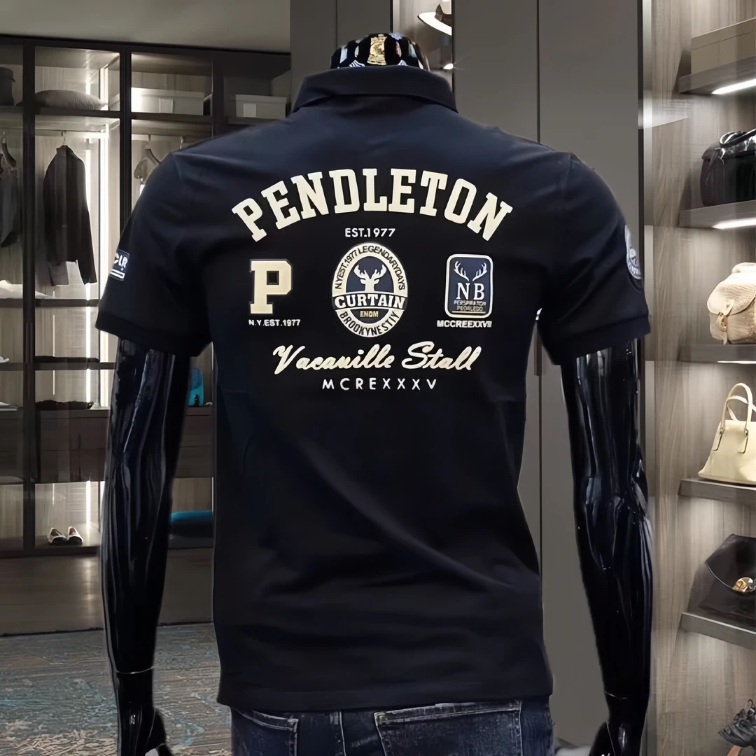 时尚夏季男士高档轻奢polo衫印花短袖百搭休闲翻领显瘦高级帅T恤