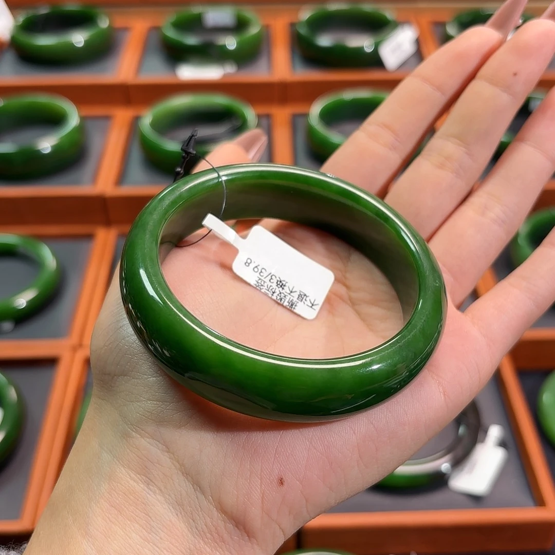 希***希和田玉（碧玉）未镶嵌手镯辣阳绿偏菠菜5960