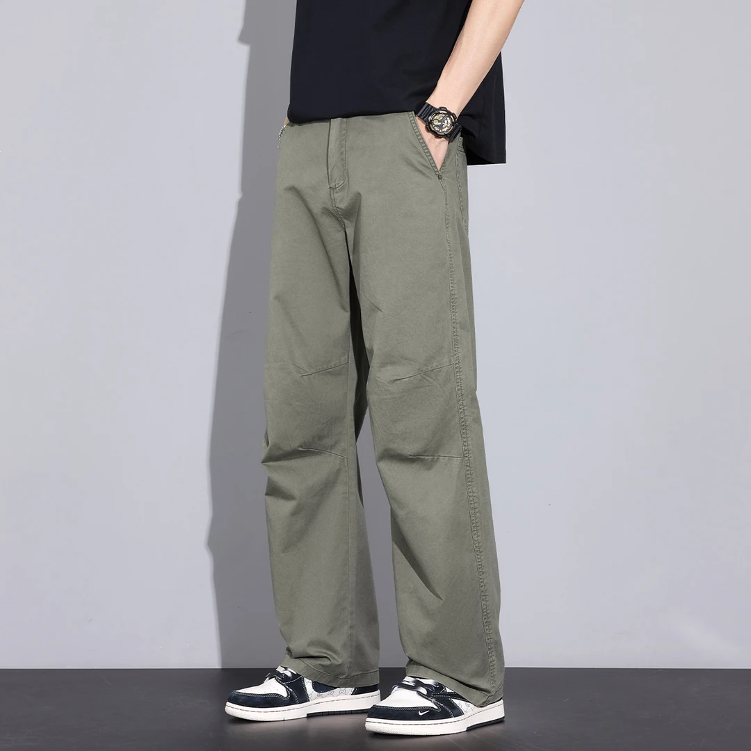 Kuvine2025男士纯棉吸汗透气阔腿宽松直筒秋冬加绒运动休闲长裤潮