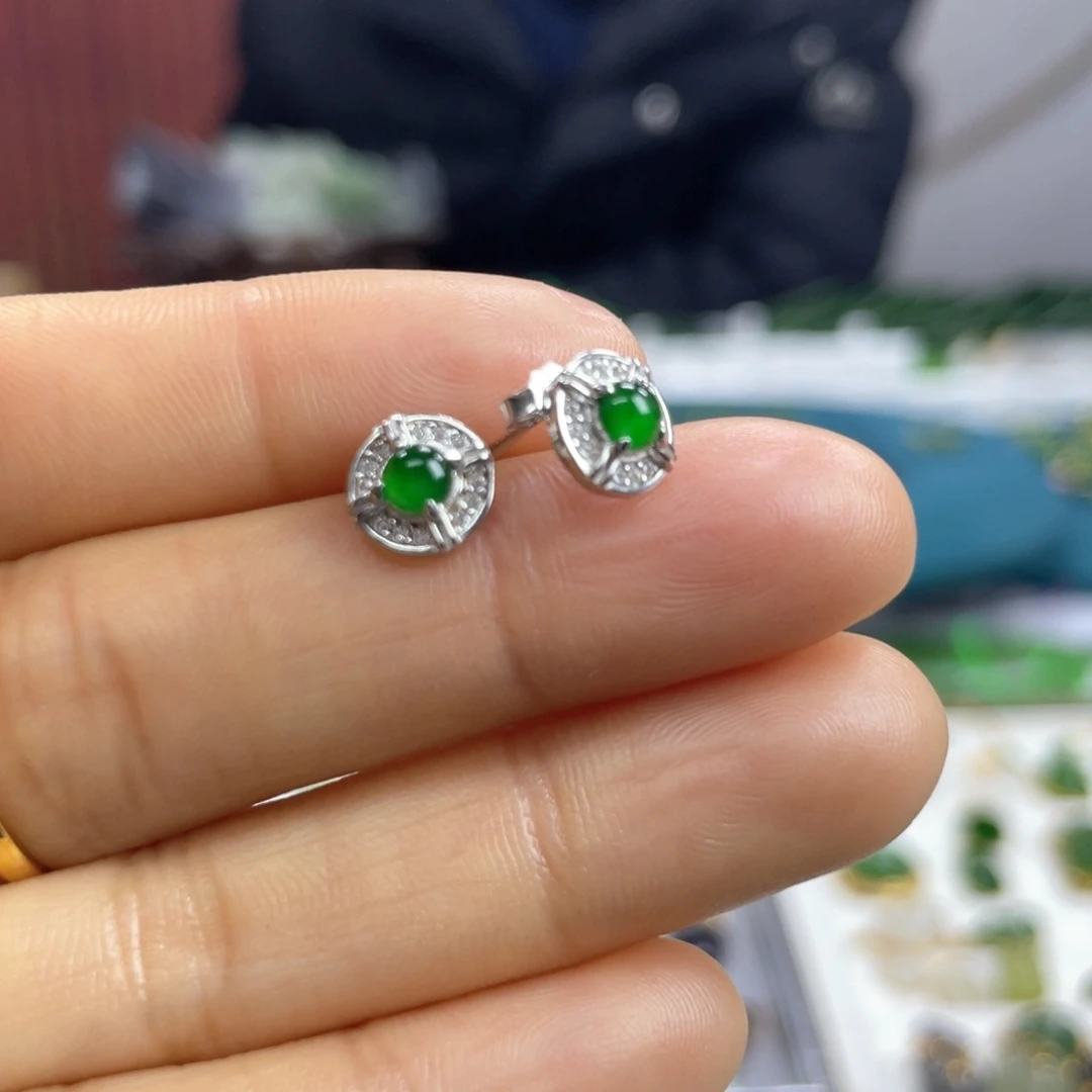翡翠耳饰银S925镶嵌翡翠