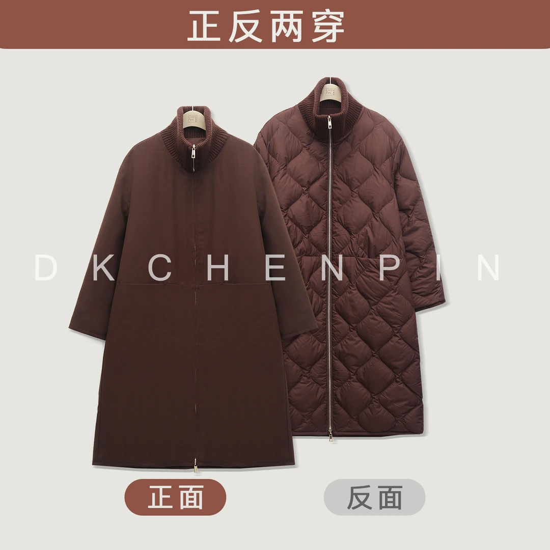 呈品90白鹅绒中空纱正反两面穿立领长款羽绒服外套 GD-WZDF02Q10A