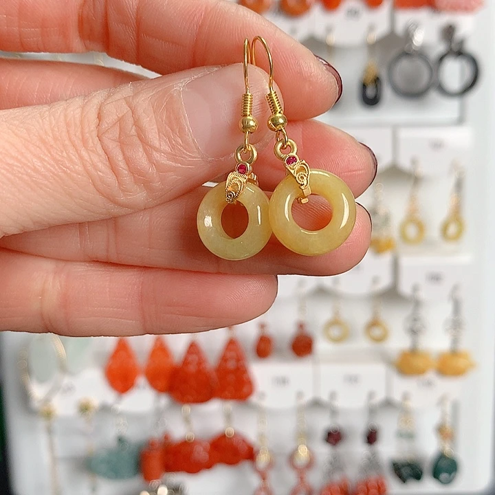 翡翠耳饰银S925镶嵌翡翠