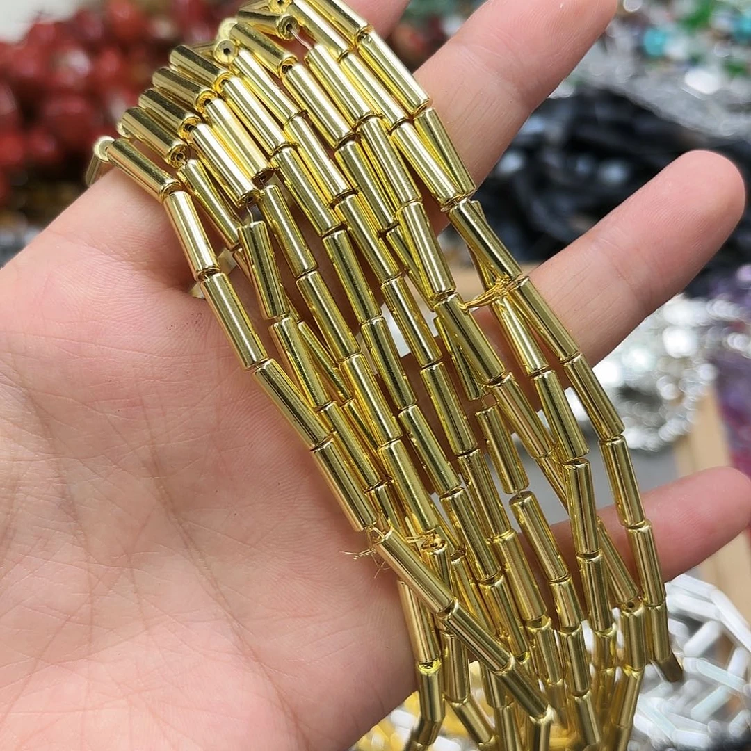 未镶嵌玛瑙/玉髓珠宝半成品4×13金色圆管一条