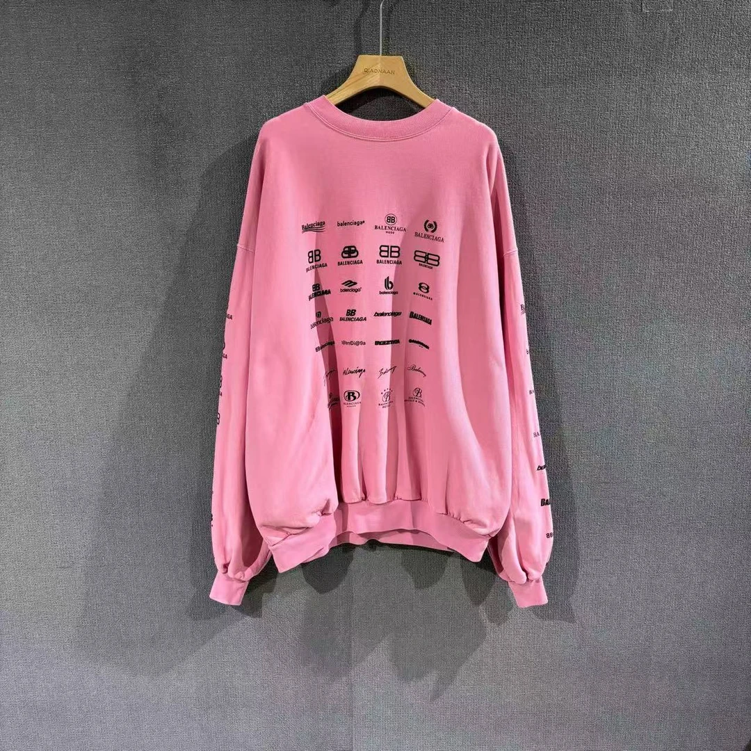 99新 Balenciaga/巴黎世家 (pm)商标印花粉色卫衣 1码/2196