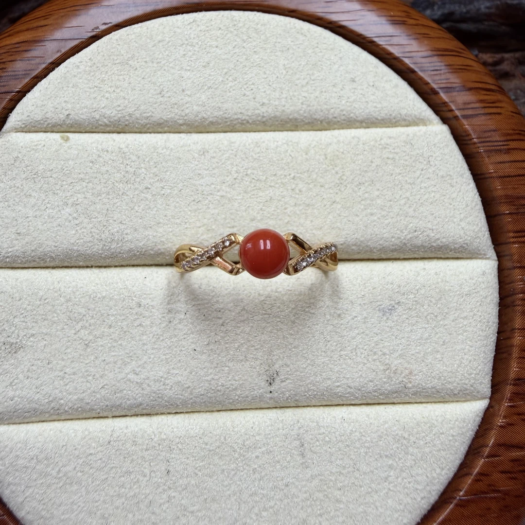 沙丁珊瑚镶嵌款戒指---22004