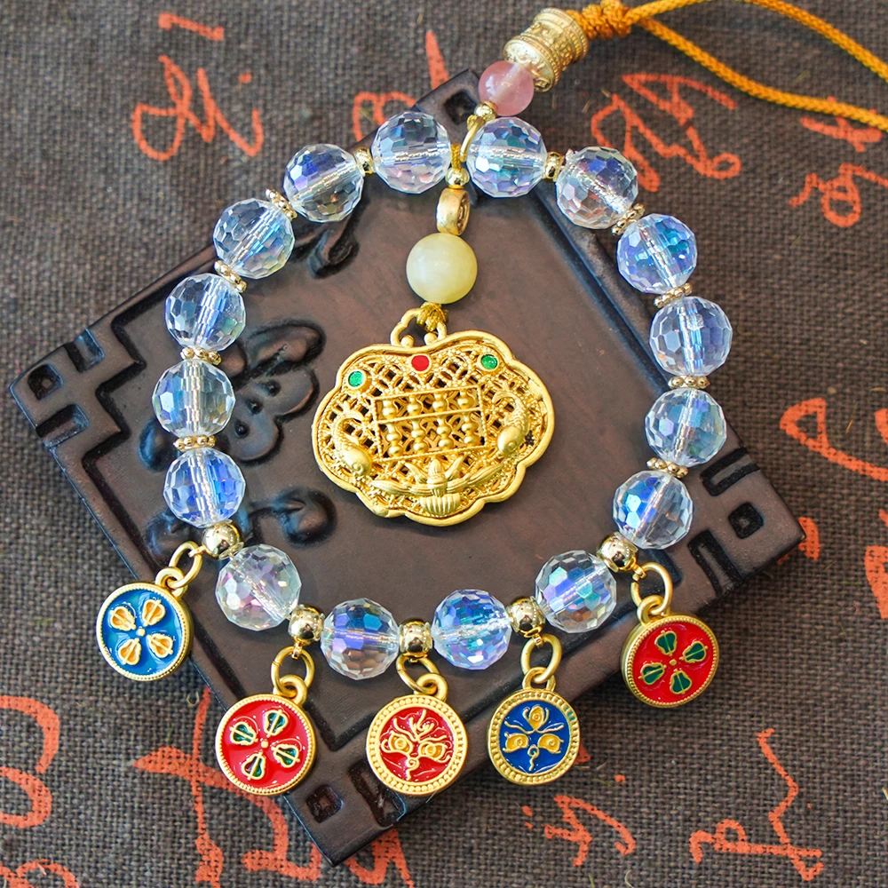 新中式五路财神五彩炫彩白水晶车挂挂件A99-22