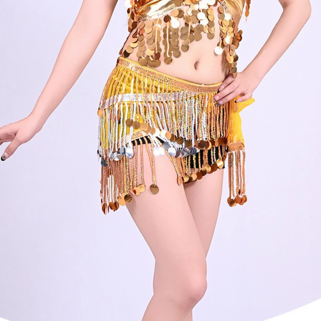 肚皮舞新款亮片流苏腰链东方舞臀巾曳步广场舞腰巾爵士舞屁帘配饰