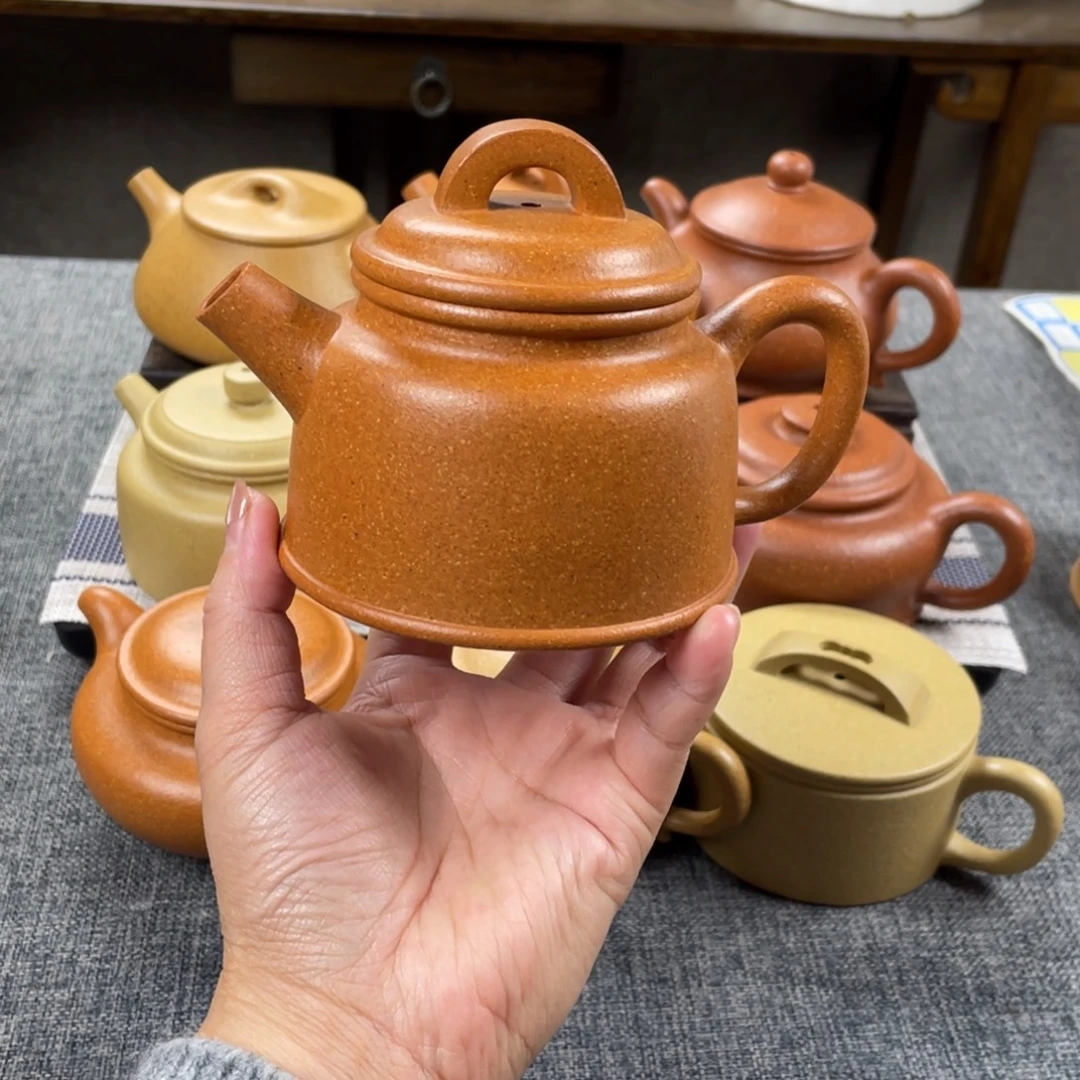 紫砂茶壶老档口金黄段鱼罩全手30目210手工泥