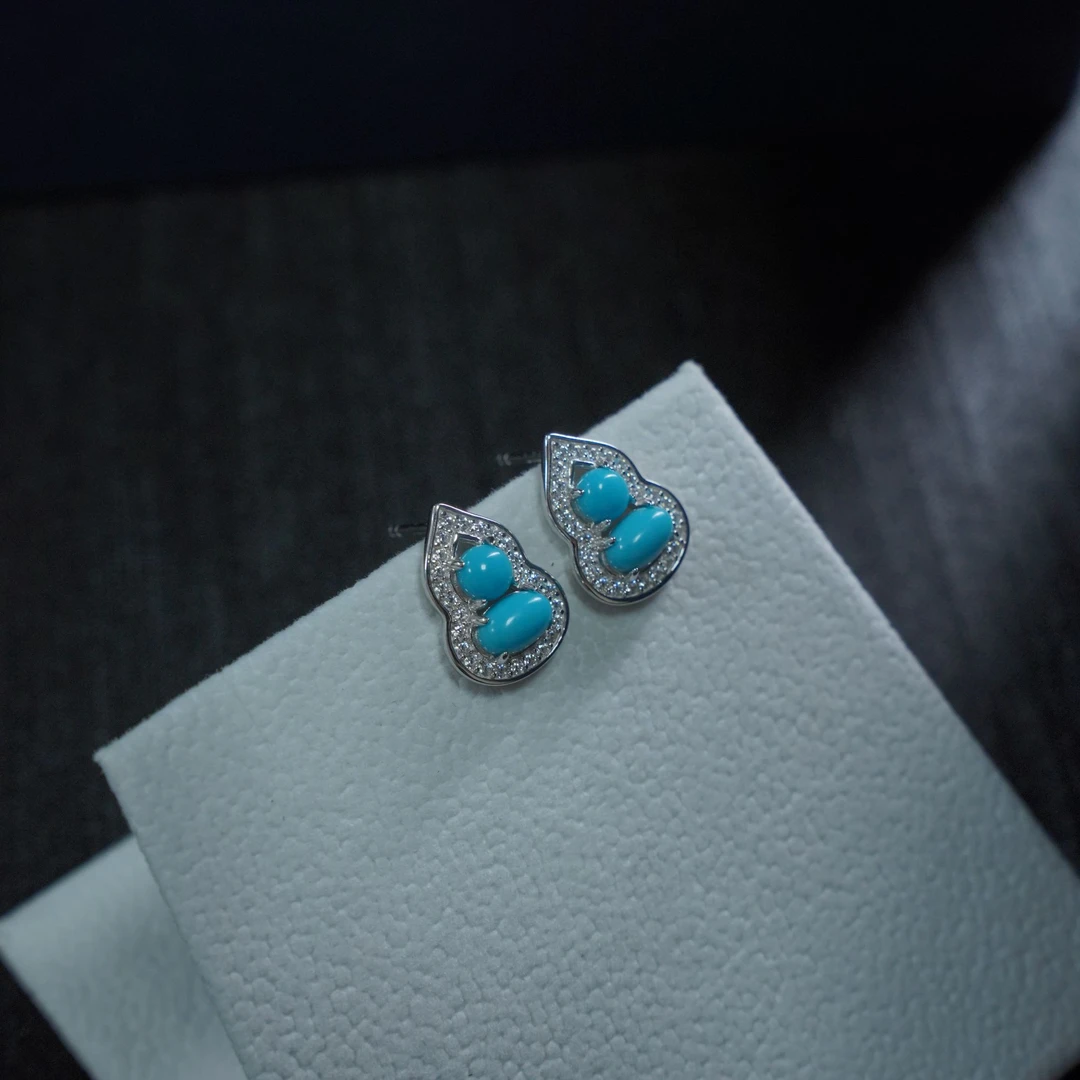 【美松专属】 S925银小福芦绿松美松耳饰 (约4*6mm) -XZ0213BZ