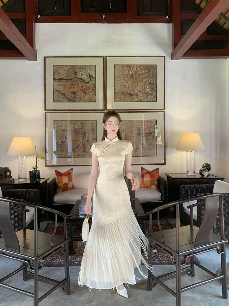 【关关雎鸠】贵气千金旗袍连衣裙女夏气质长裙日常可穿