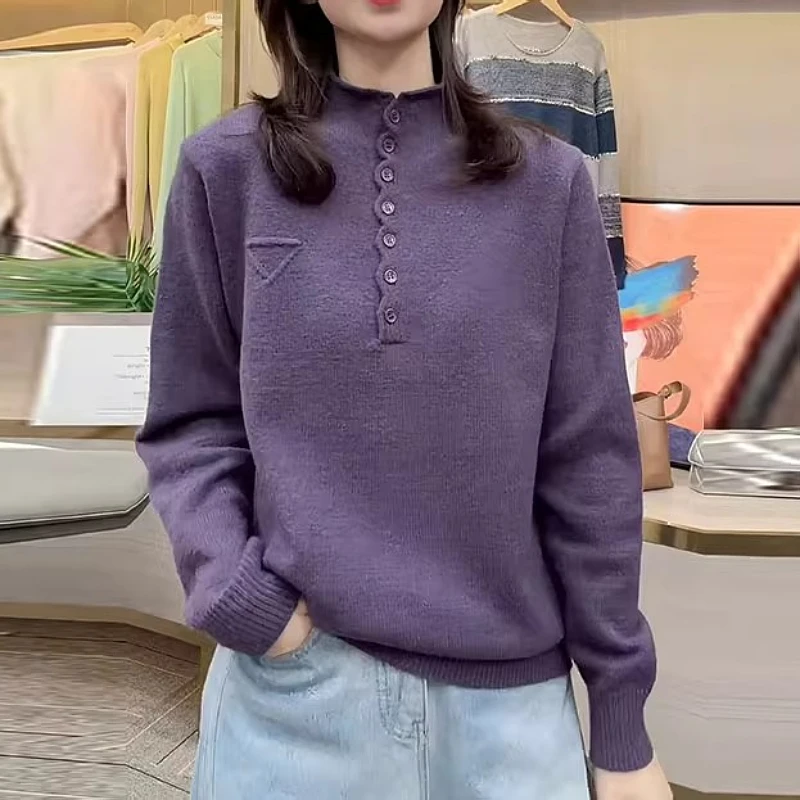 大码女紫色半高领长袖毛衣秋季新款胖mm显瘦内搭打底衫上衣