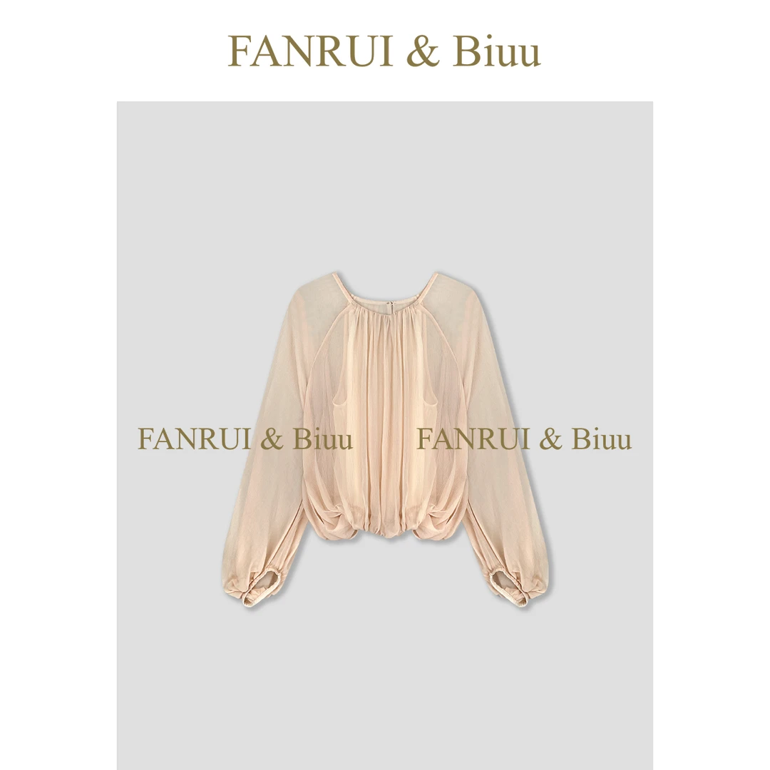 FANRUI/泛芮「胧纱画境」时髦洋气轻奢高级感褶皱网纱上衣女B17486