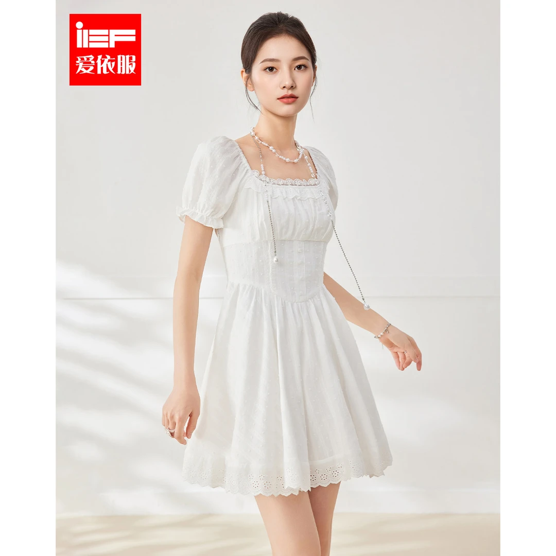 IEF/爱依服2025夏季新款法式甜美少女风减龄百搭修身显瘦连衣裙