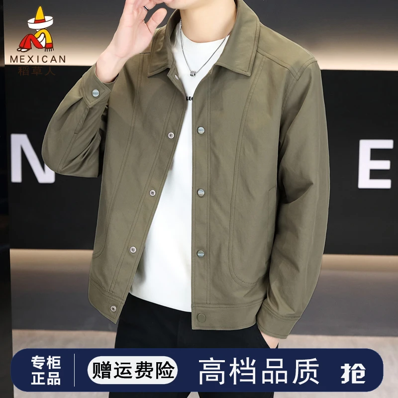 稻草人秋季新款男士夹克外套翻领夹克男运动休闲立领外套工装风