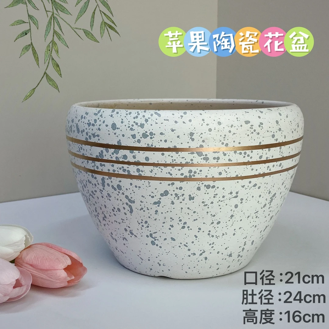 陶瓷花盆斑点白苹果盆中号口21高16家用客厅阳台绿植
