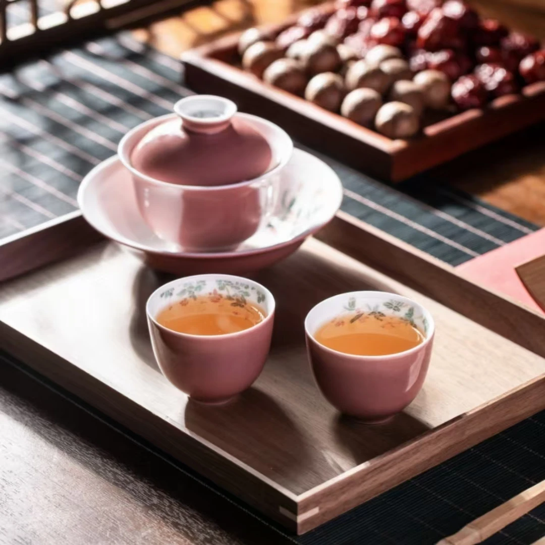 时光五色海棠茶具盖碗茶杯家用高档功夫茶具送礼礼品