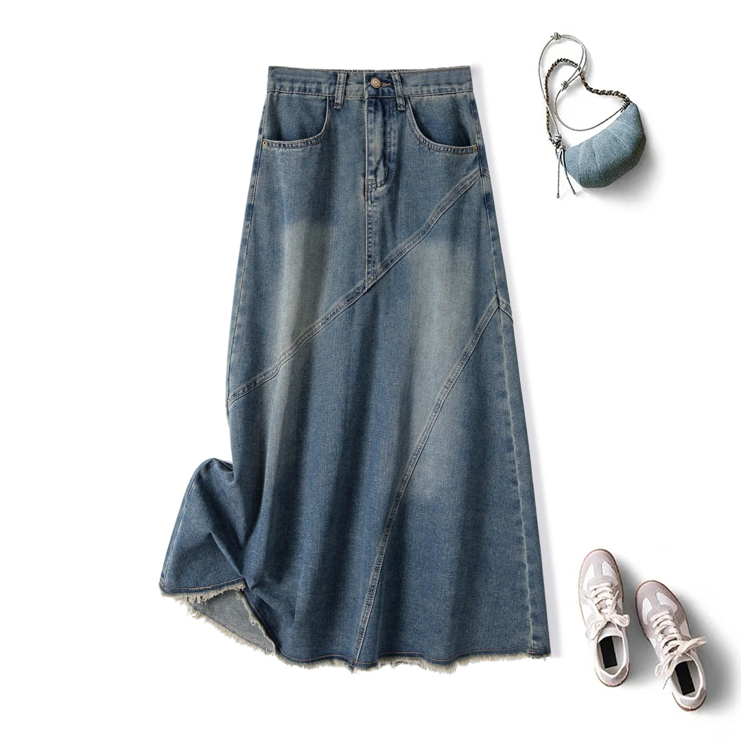 2025秋季新款胖mm大码女装复古高腰显瘦a字裙高级牛仔半身裙66170