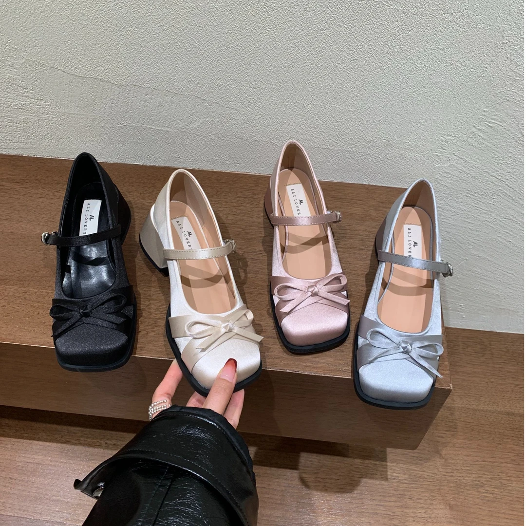 法式浅口方头蝴蝶结玛丽珍鞋女2025春季新款小众单鞋