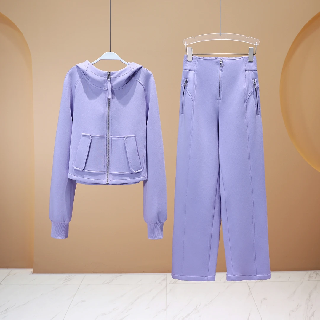 【LIANG哥女装】2025欧货小众设计雪青紫运动连帽卫衣套装6229A