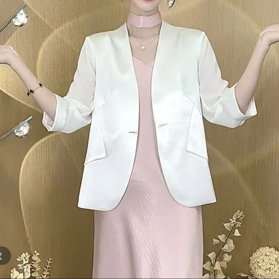 （薄款西服）纱袖防晒气质遮肉显瘦高光锻面减龄西服外套