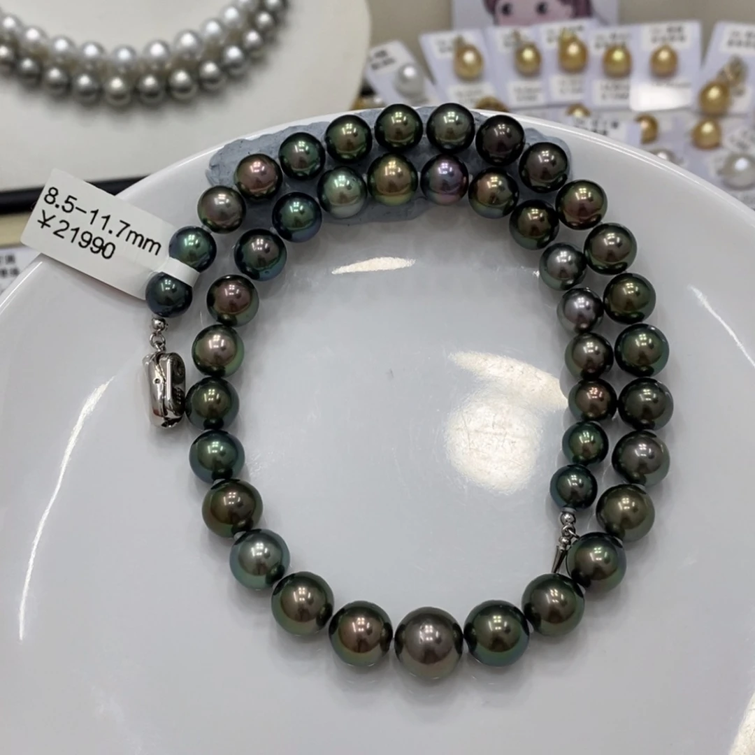 v***y金珠海水珍珠未镶嵌大溪地串链8.5-11.7mm 艳