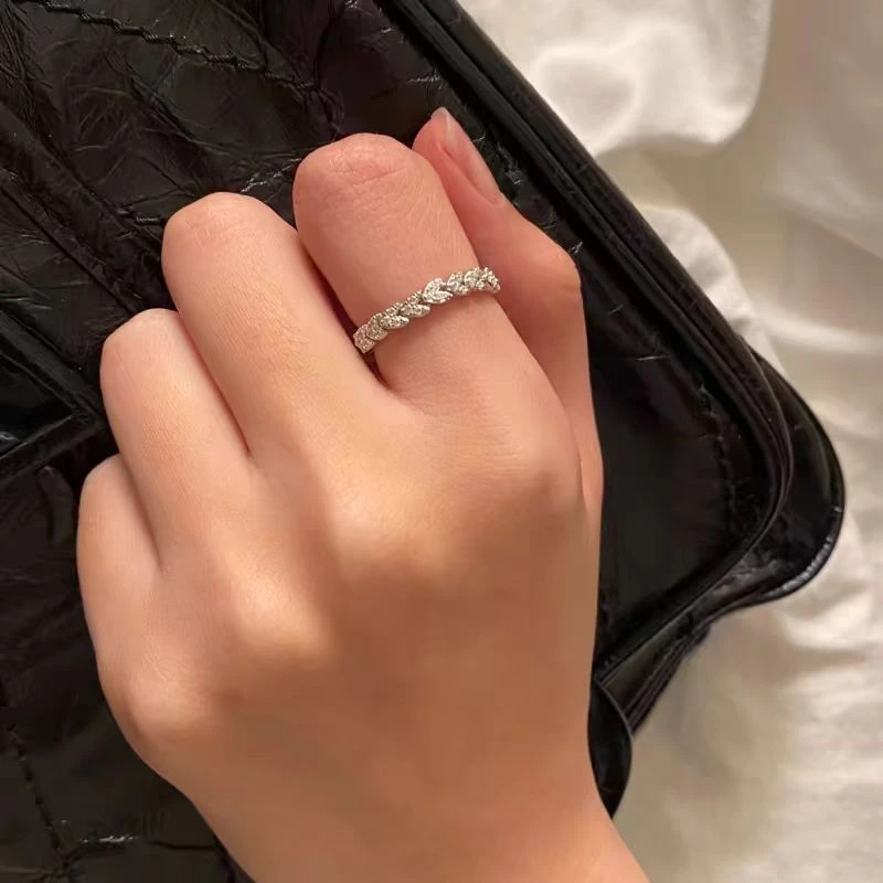 钛钢合成锆石戒指 时尚气质百搭高级感小众麦穗款戒指H3215