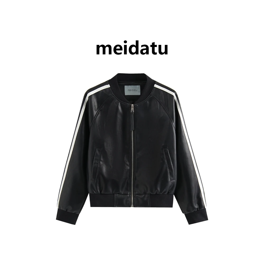 美哒兔（破价款）美式复古条纹拼接皮衣外套（小个子版）BK3970-27