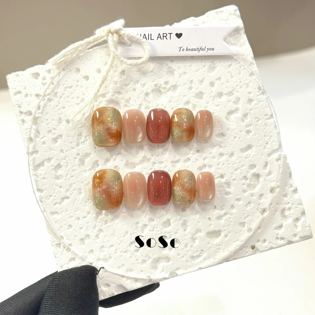 Nice SoSo【敦煌色彩】纯手工穿戴甲纯欲手绘猫眼晕染跳色显白小众