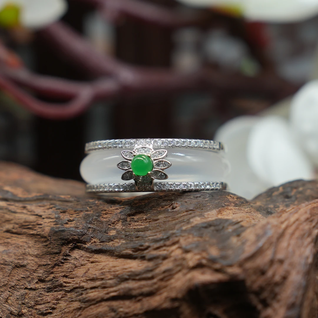 小爽甄选天然翡翠A货高冰银色戒圈  ID:1263