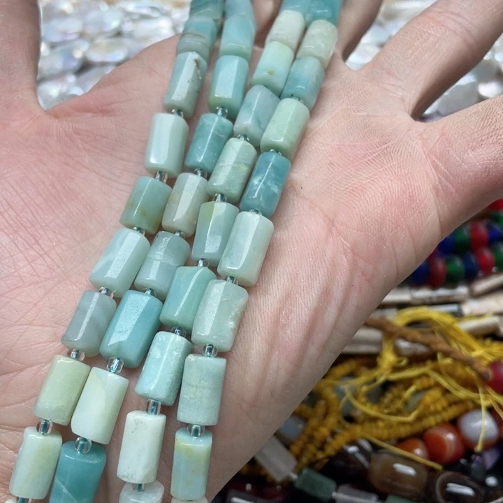 玛瑙/玉髓合金珠宝半成品一条8x12m天河石桶珠