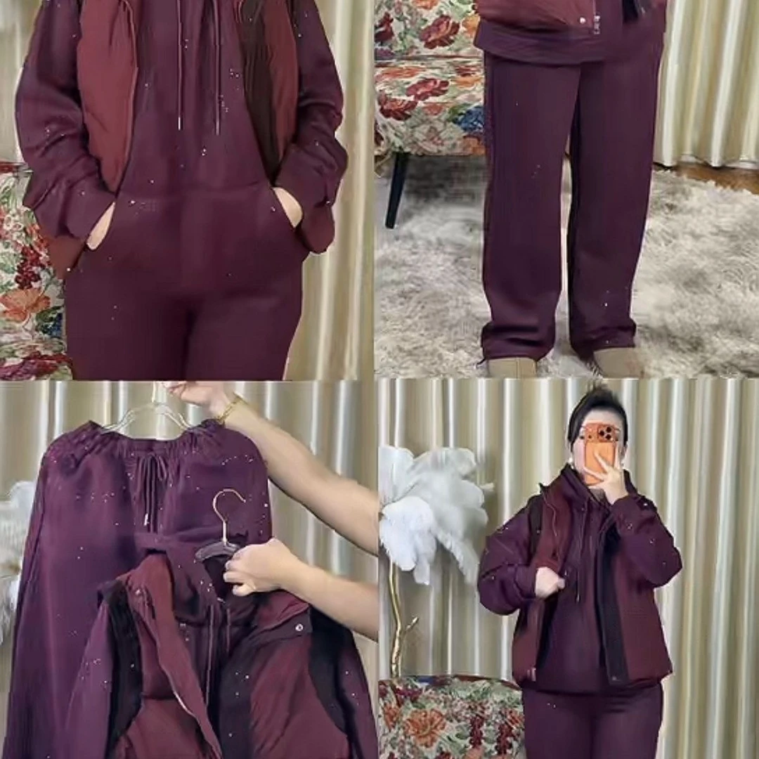 新款秋季休闲显瘦连帽卫衣套装百搭网红时尚三件套加绒运动套装