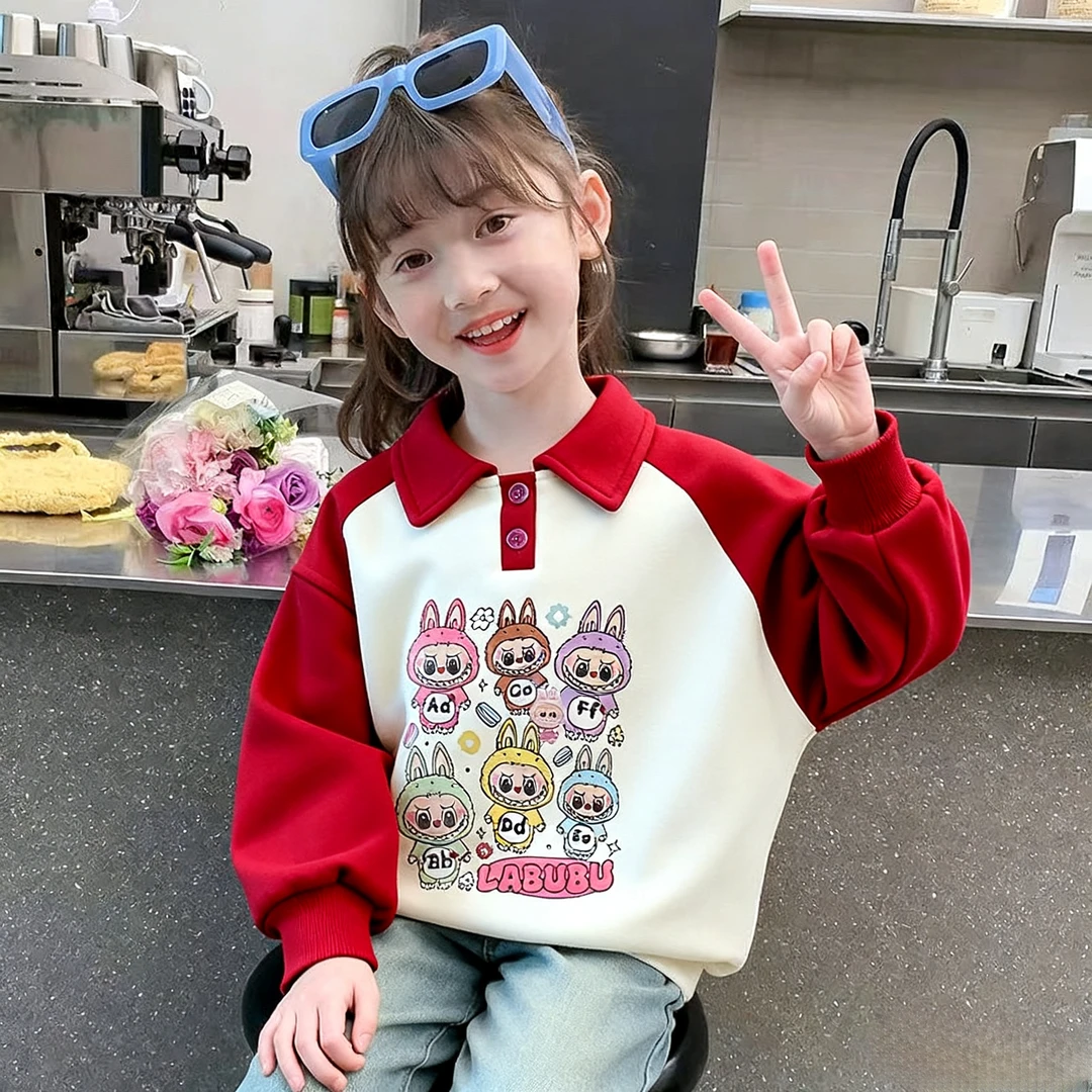 秋冬新款卡通动漫女童卫衣加绒衫时髦秋冬装女童卫衣上衣长袖