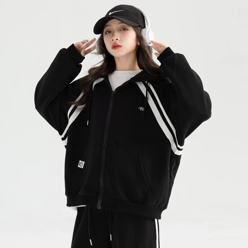 女童休闲卫衣套装儿童洋气韩版运动服大童外套黑色女孩秋季两件套