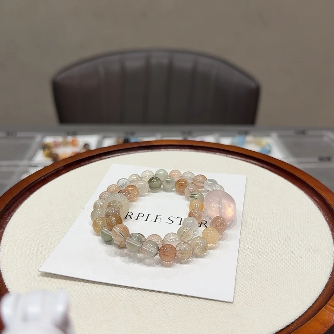 水晶手链未镶嵌彩兔毛双圈设计款