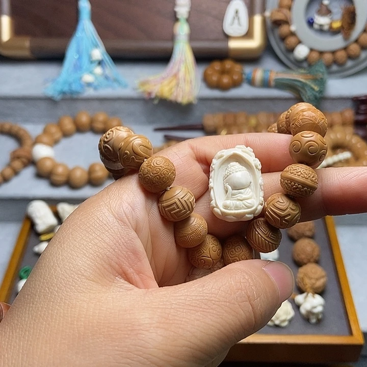 手串桃核?****阳全品回纹多宝 猛犸回纹墩+小睡佛