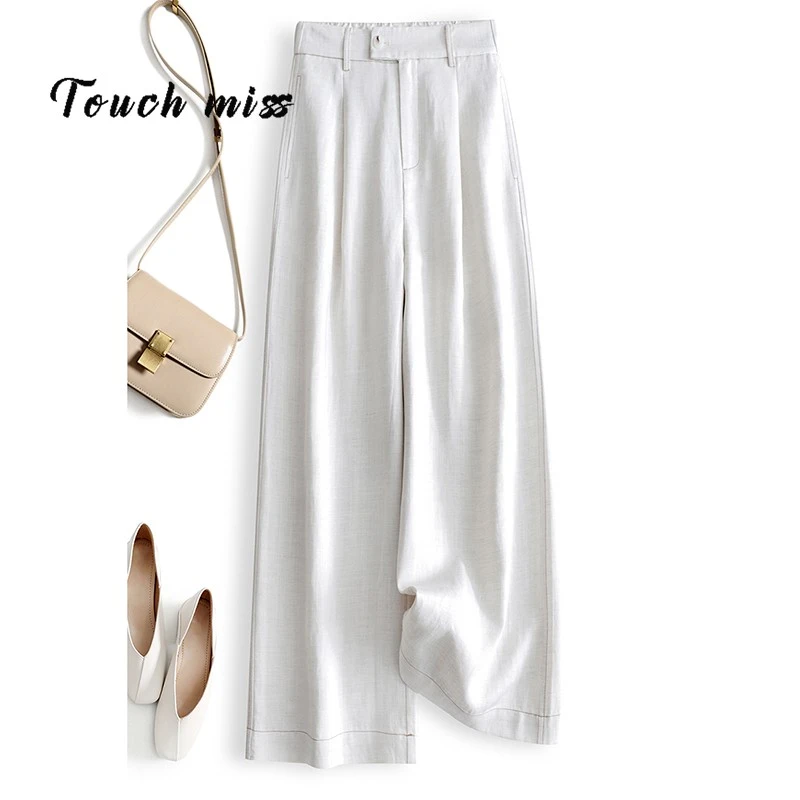 TOUCH MISS夏季轻薄松紧腰休闲裤女2026新款纯色百搭八分阔腿裤子