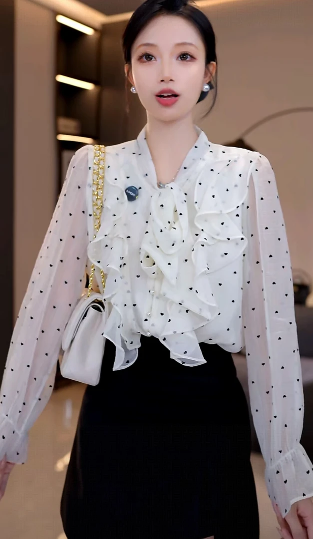 2025早秋新款【枫影沉秋】气质法式高级感洋气波点衬衫女秋季上衣