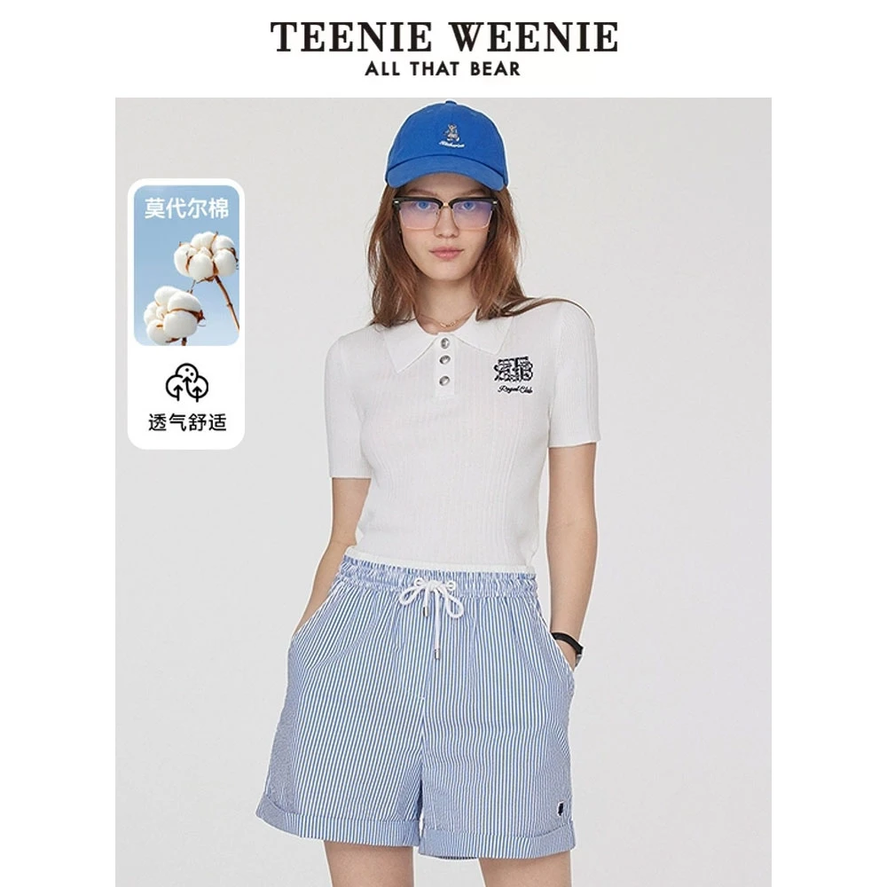 *TeenieWeenie小熊女装毛衣25简约时髦气质POLO领短袖TTKW252505W