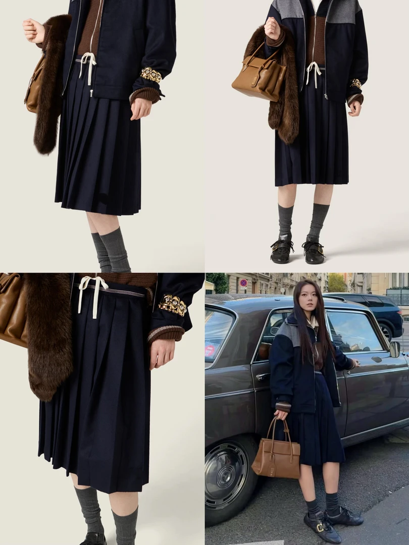 赵金麦同款 百褶半身裙松紧腰内衬运动学院风 CYZ61159D