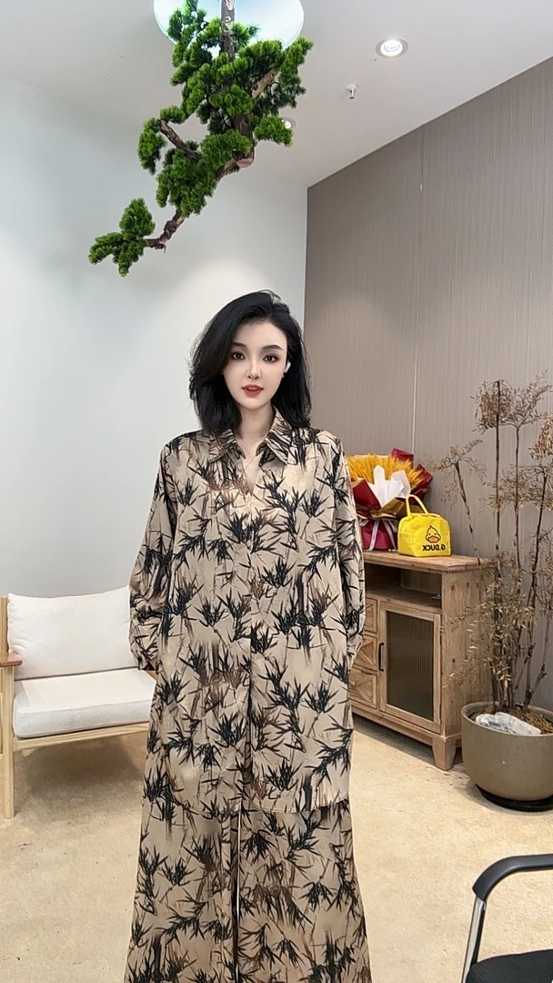 高端私服丨竹下荷林丨早秋款洋气时髦宽松提花长袖大码套装-5568#