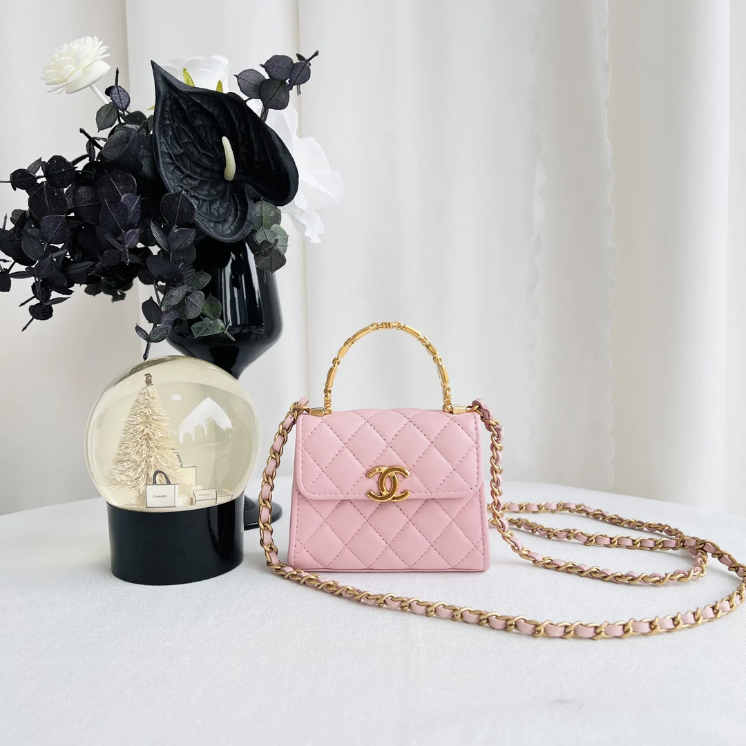 95新 Chanel/香奈儿 香奈儿樱花粉珐琅手柄kell斜挎包 芯片款