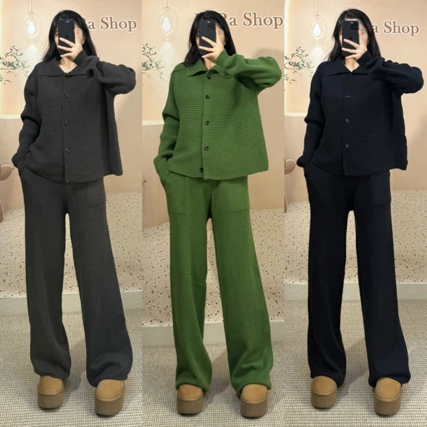 Mira 新款冬季休闲百搭长袖开衫毛衣➕裤子套装～
