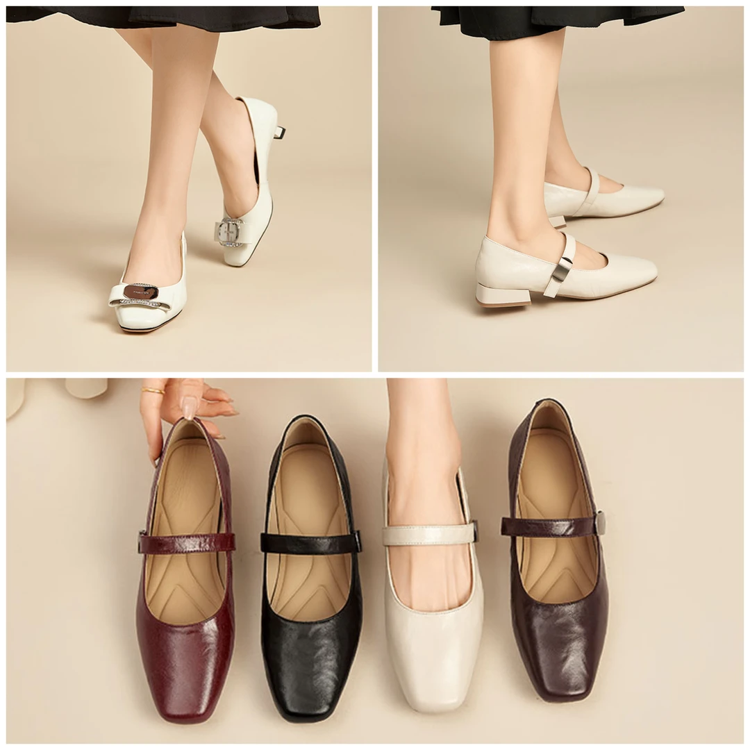 多款断码捡漏!!!羊皮玛丽珍女鞋法式一字带百搭单鞋浅口粗跟真皮