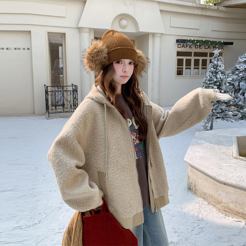 INS风慵懒风颗粒绒棉衣外套女2025冬季新款韩系复古短款夹棉夹克