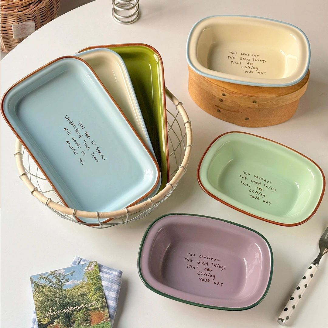 onlycookins风陶瓷盘子长方形家用高颜值吃饭碗小吃甜品水果盘