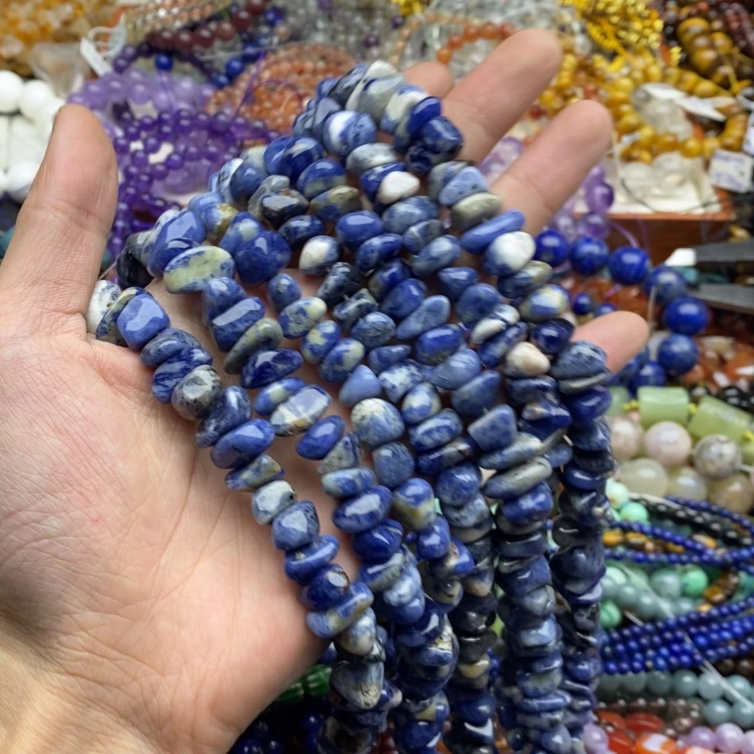 玛瑙/玉髓合金珠宝半成品一条纯天然蓝纹石不规则11mm