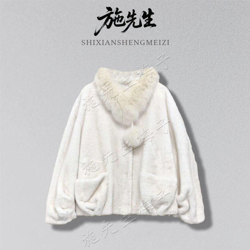 S冬季新款时尚女装气质显瘦百搭水貂毛配饰外套洋气妈妈装7652-1