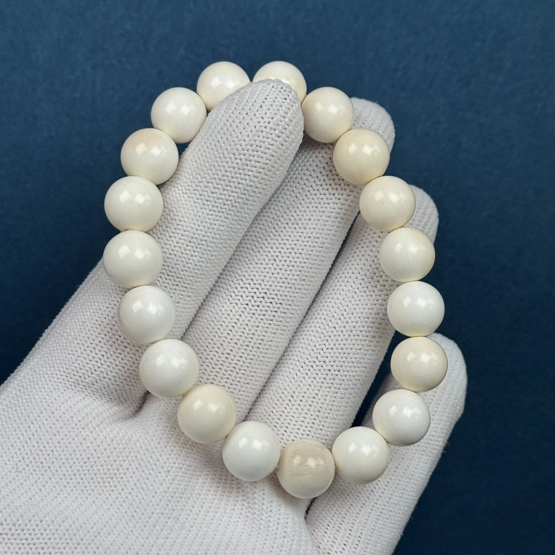 U41-92天然猛犸牙【微瑕】 圆珠手串 9+mm支持复检假一罚十