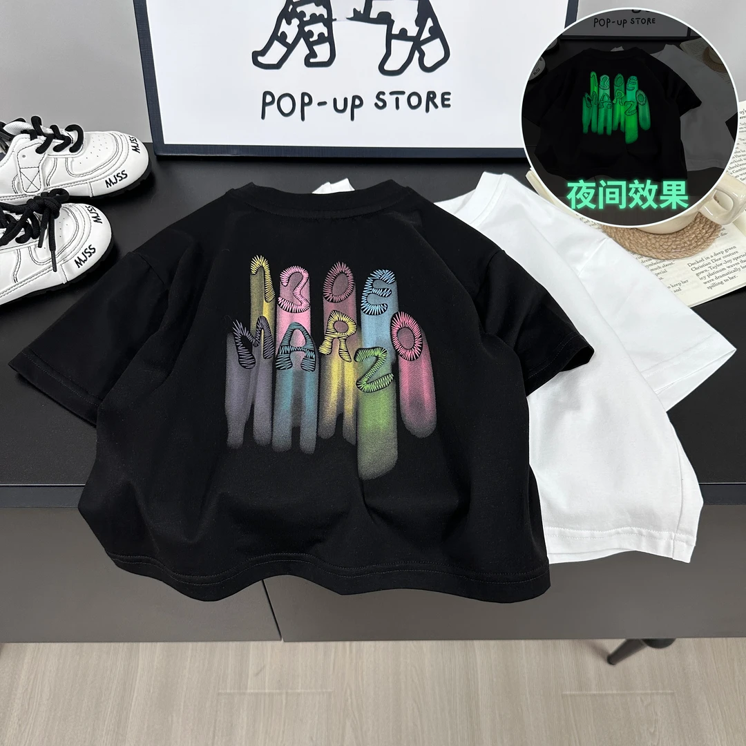 【棉的】儿童T恤夏季新款男童短袖欧若风夜光五彩字母上衣AX942